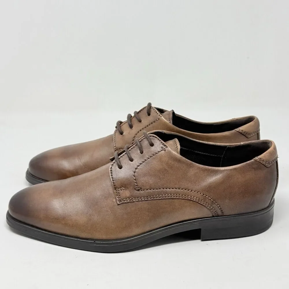 Ecco Melbourne Tie Derby Shoes Mens 10 EU 44 Brown Leather Casual Dress Business